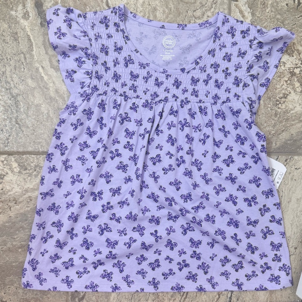 NWT plus Size large (10-12) Wonder Nation Purple Floral Ruffle Knit Top